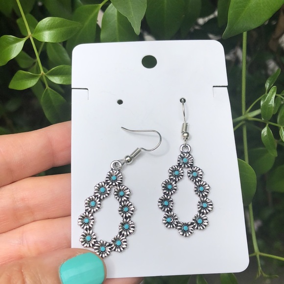 Turquoise Boho Flower Drop Earrings - Picture 4 of 4